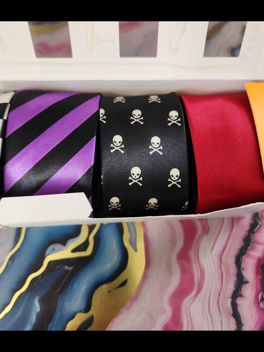 Dan Smith Men's Ties 5 Pack Multicolor Multiple Patterns Skinny Skull Stripe